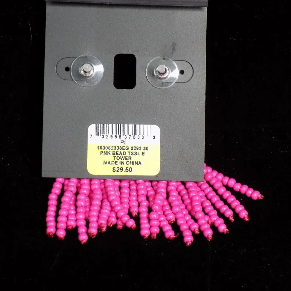 Inc International Concepts Earrings Pink Beaded Tassel Post Drop Long Statement - Picture 2 of 7